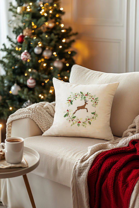 Koza Home Charm Colorful Deer Printed White Cushion 43X43 35257A 43 x 43