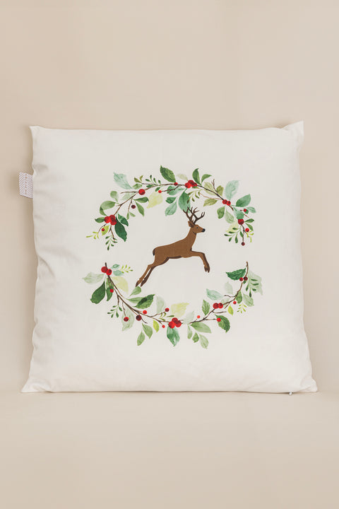 Koza Home Charm Colorful Deer Printed White Cushion 43X43 35257A 43 x 43