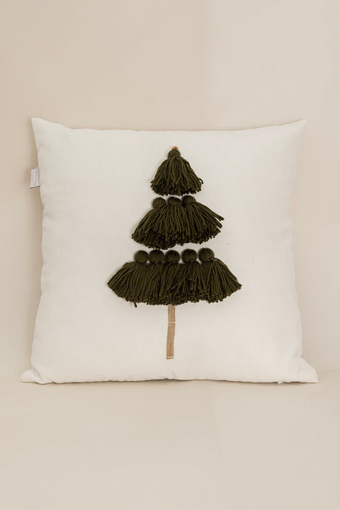 Koza Home Charm Special Tassel Stitch Pine Tree Motif Cream Cushion 45X45 35258A 45 x 45