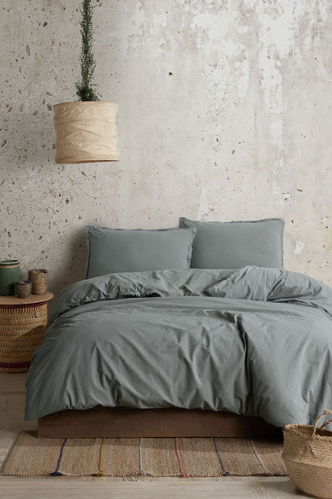 Koza Home Boho Plain Natural Green 100% Cotton Duvet Cover Set Double 200 x 220 7032A 200 x 220