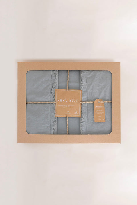 Koza Home Boho Plain Natural Green 100% Cotton Duvet Cover Set Double 200 x 220 7032A 200 x 220