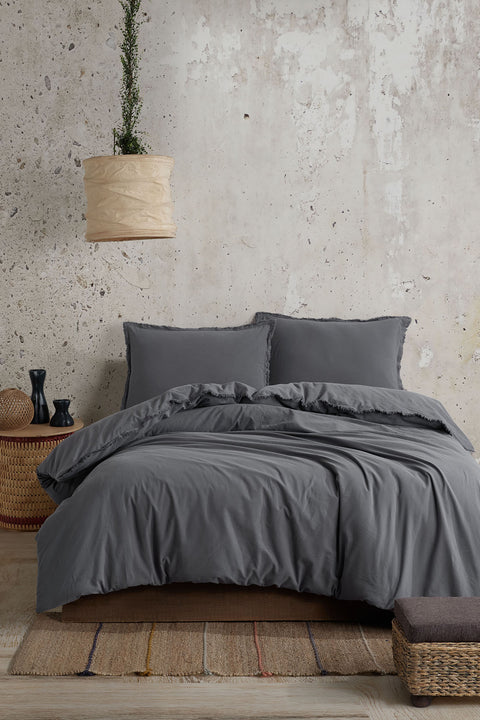 Koza Home Boho Plain Natural Gray 100% Cotton Duvet Cover Set Double 200 x 220 7034A 200 x 220