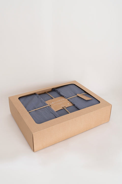 Koza Home Boho Plain Natural Gray 100% Cotton Duvet Cover Set Double 200 x 220 7034A 200 x 220