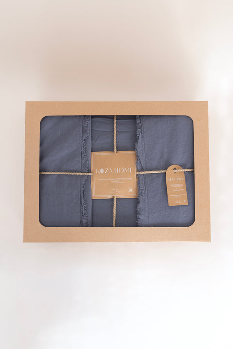 Koza Home Boho Plain Natural Gray 100% Cotton Duvet Cover Set Double 200 x 220 7034A 200 x 220