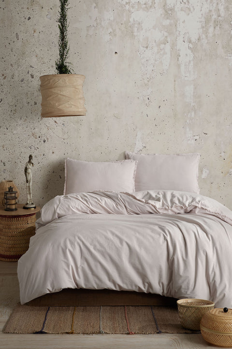 Koza Home Boho Plain Natural Cream %100 Cotton Duvet Cover Set Double 200 x 220 7036A 200 x 220
