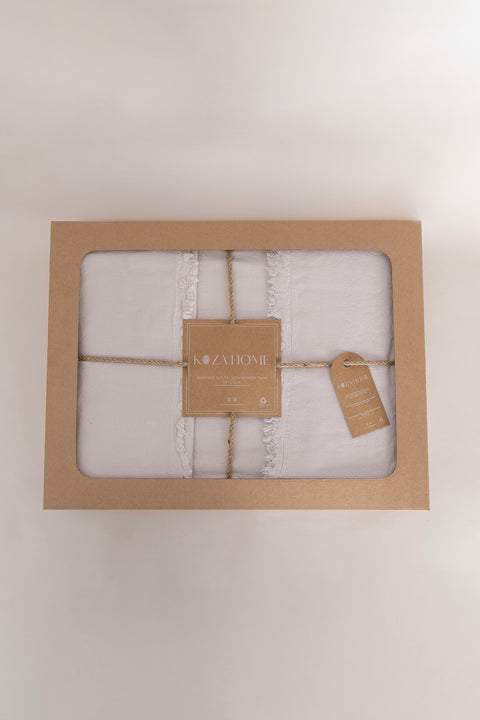 Koza Home Boho Plain Natural Cream %100 Cotton Duvet Cover Set Double 200 x 220 7036A 200 x 220