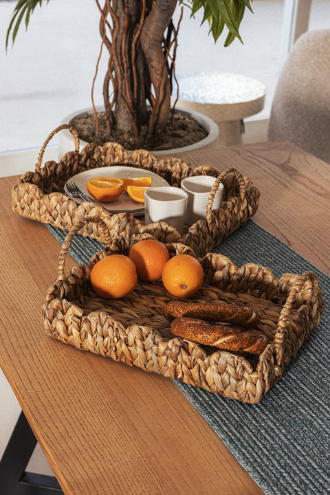 Koza Home Meander Water Hyacinth Rectangular Handled Patterned Tray Set of 2 5119