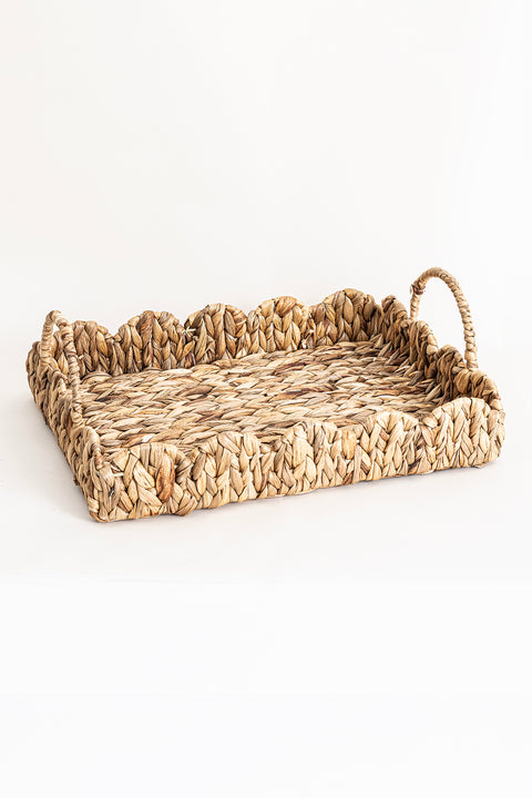 Koza Home Meander Water Hyacinth Rectangular Handled Patterned Tray Set of 2 5119
