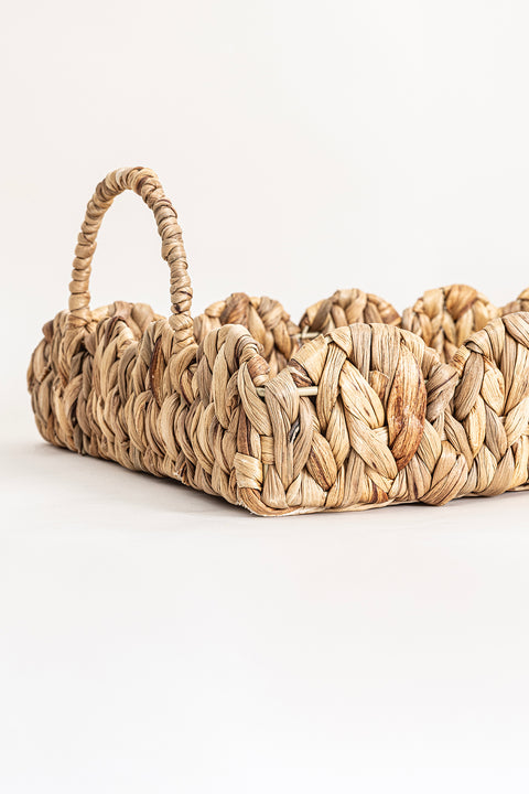 Koza Home Meander Water Hyacinth Rectangular Handled Patterned Tray Set of 2 5119