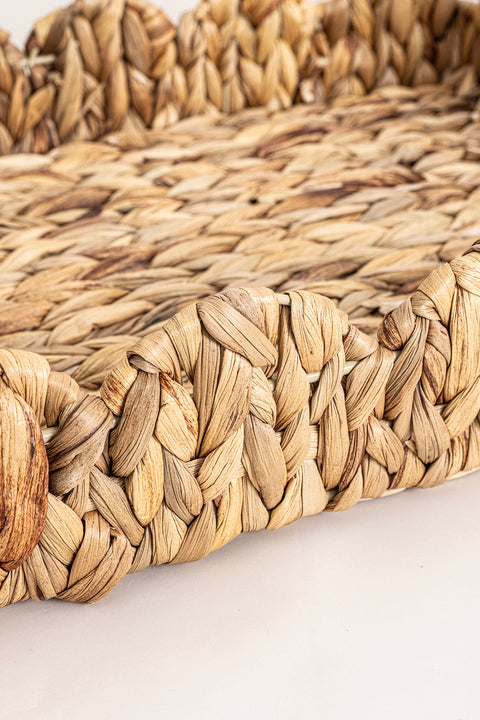 Koza Home Meander Water Hyacinth Rectangular Handled Patterned Tray Set of 2 5119