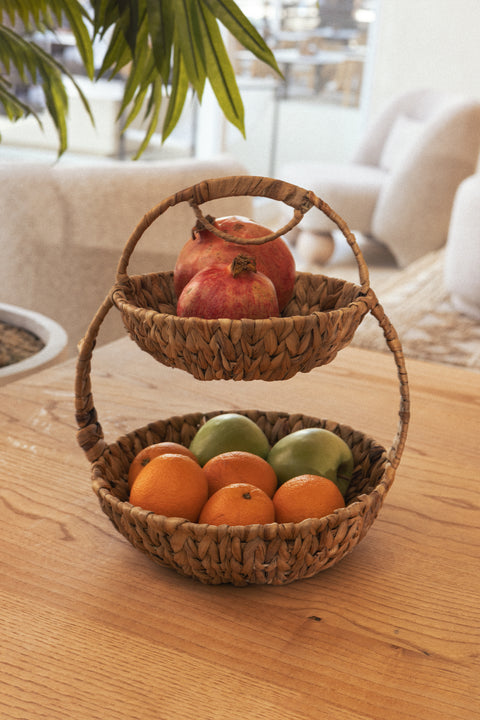 Koza Home Meander Water Hyacinth 2 Tier Round Presentation 5121