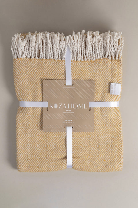 Koza Home Dowry Set Beige Mini, Living Room and Bedroom Set, Single Wool Blanket, 2 Cushions, 1 Basket