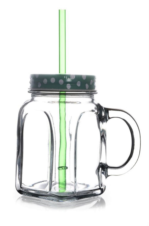 Paşabahçe 80388 Metal Green Cup with Lid, Straw and Handle, 450 cc